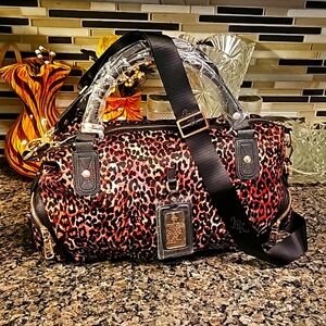 New JPK 75 Couture Designer Bag, Black Cheetah Print, Back Zip Pocket, Zip Closu
